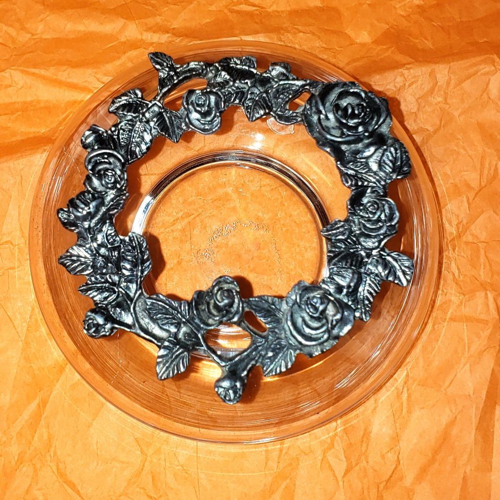 METZKE Vintage 1986 Potpourri Jar W/Pewter Roses